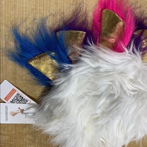 Unicorn fluffy fuzzy colorful mitts and hat cap